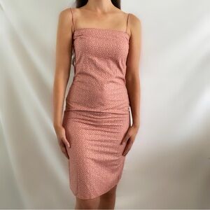 Vintage 60s handmade bodycon cami midi dress floral blush straight neck